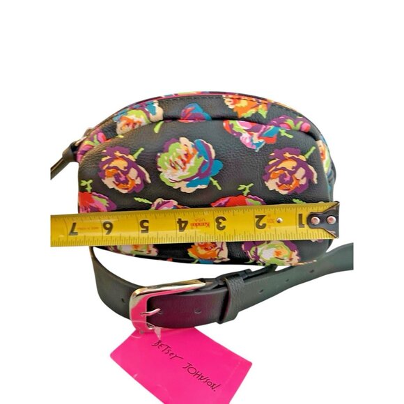 Betsey Johnson Belt Bag Black Pink Floral NWT Medium Large Zipper 7"x5" - Picture 14 of 15